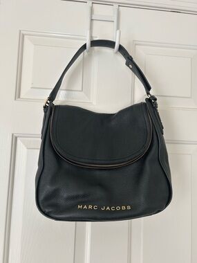 Marc Jacobs Black Pebbled Leather Hobo with Gold-Tone Logo